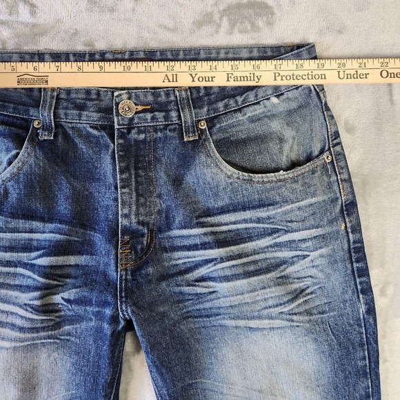 Bill Blass Jeans Mens 36x34 Whiskered Dark Wash Distressed Casual Cowboy Edgy - Picture 4 of 8